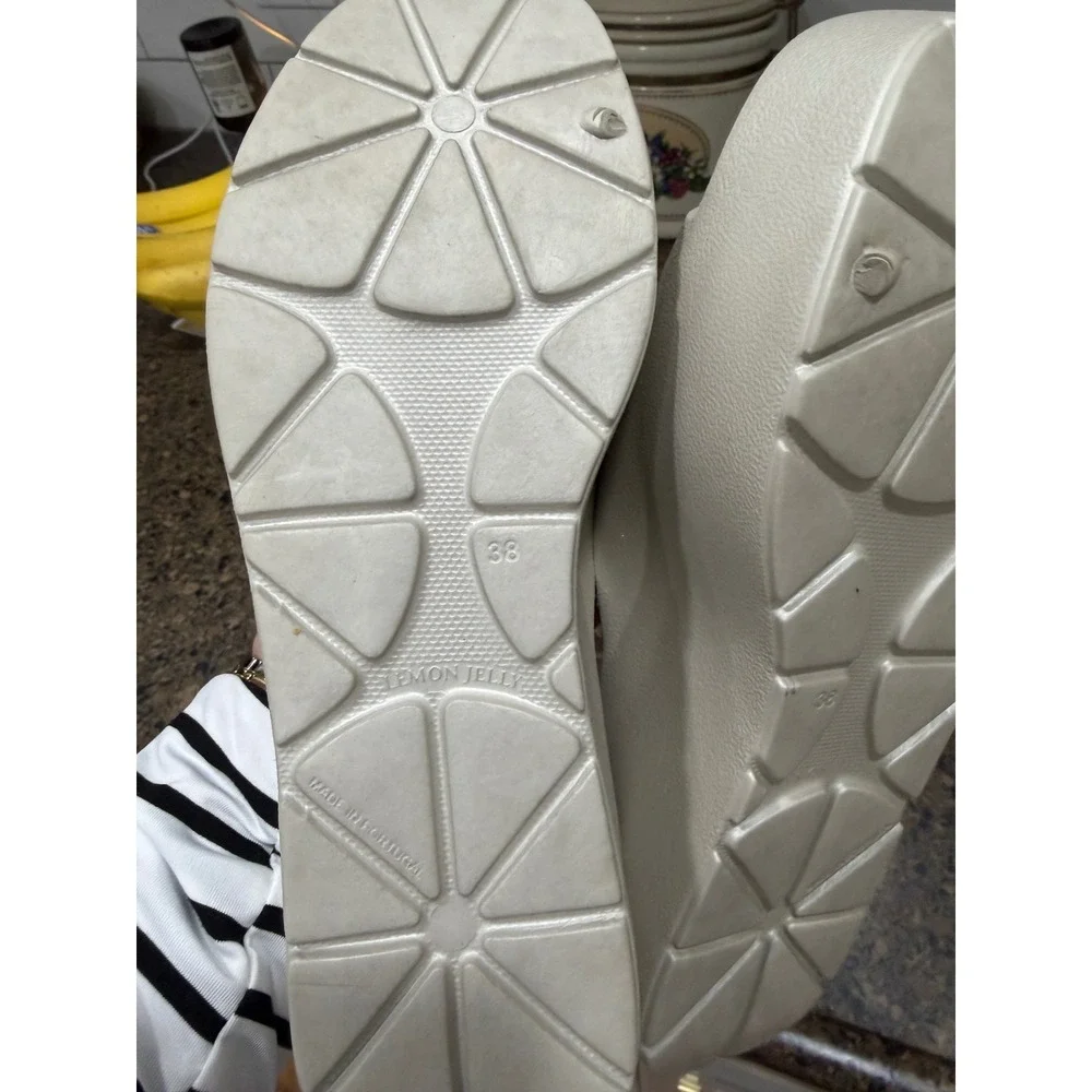 Lemon Jelly Platform Slides Women Size 38 White Comfort Wedge‎ Sandals
